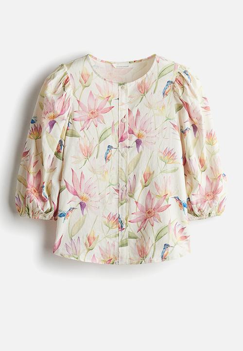 H&M - Linen-blend blouse - white/floral