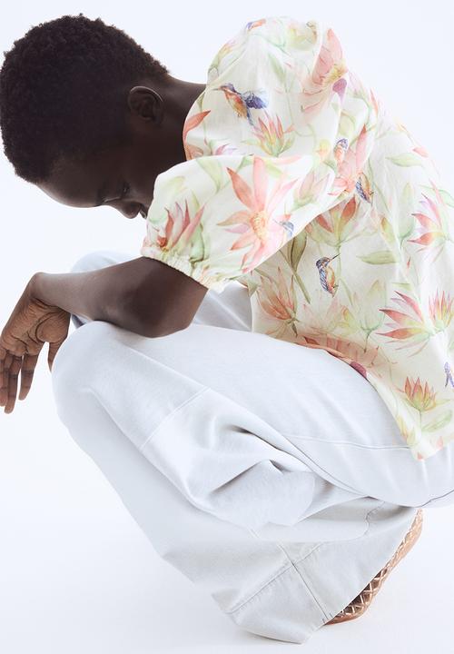 H&M - Linen-blend blouse - white/floral
