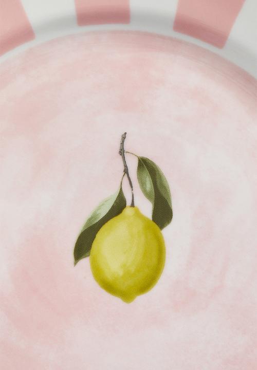 H&M - Motif-detail porcelain mid plate - pink/lemon