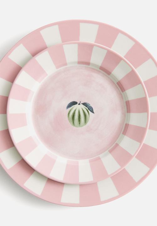 H&M - Motif-detail porcelain mid plate - pink/melon