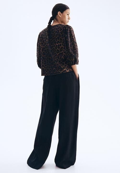 H&M - Linen-blend blouse - brown/leopard print