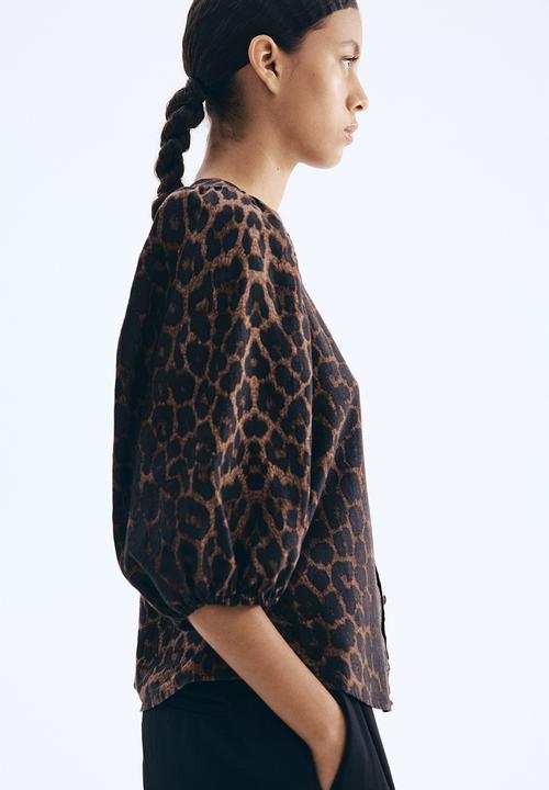 H&M - Linen-blend blouse - brown/leopard print