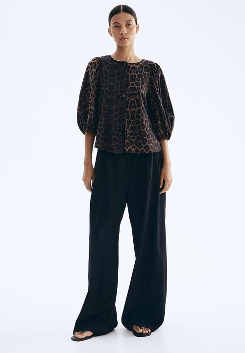 H&M - Linen-blend blouse - brown/leopard print
