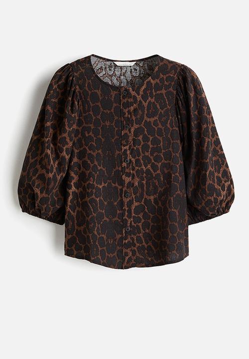 H&M - Linen-blend blouse - brown/leopard print