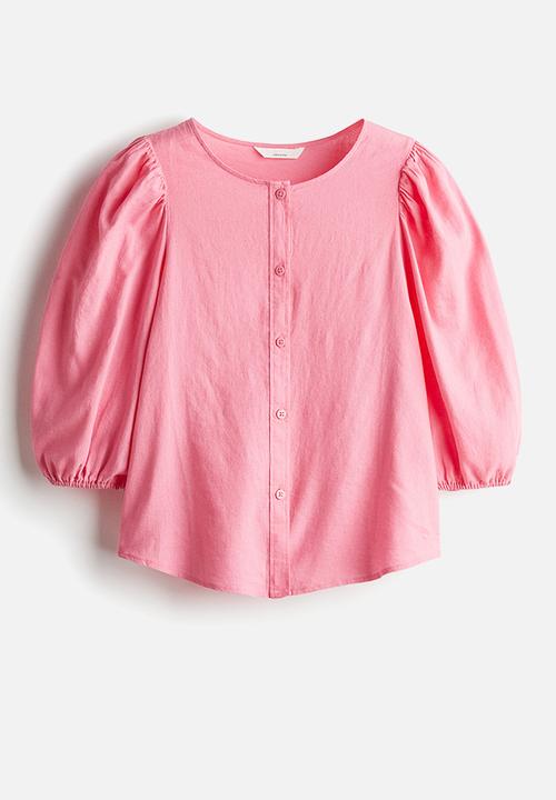 H&M - Linen-blend blouse - pink