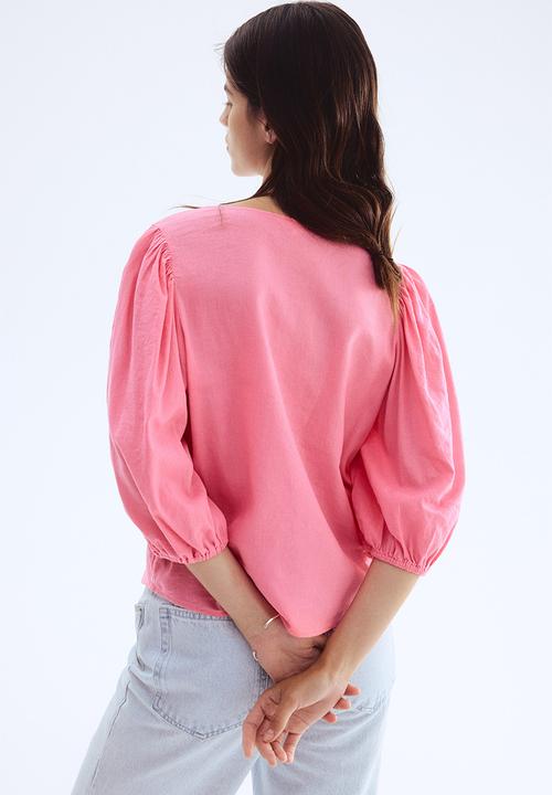 H&M - Linen-blend blouse - pink