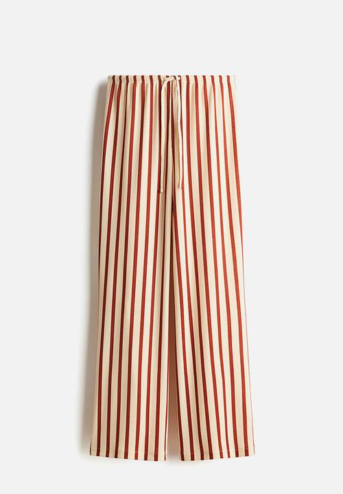 H&M - Straight drawstring trousers - beige & red striped
