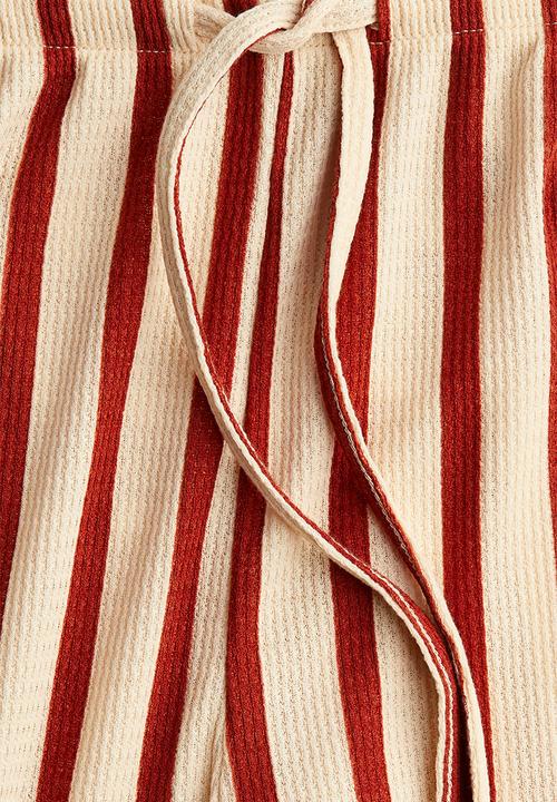 H&M - Straight drawstring trousers - beige & red striped