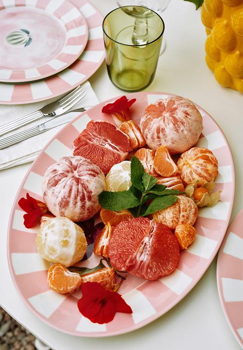 H&M - Large motif-detail serving plate -  pink/fruits