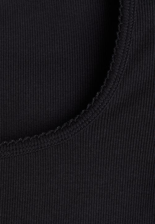 H&M - Picot-trimmed ribbed t-shirt - black