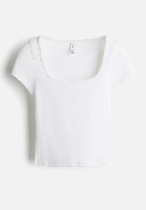 H&M - Picot-trimmed ribbed t-shirt - white