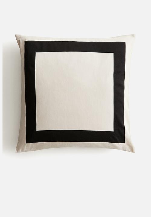 H&M - Cotton satin cushion cover - light beige/black 