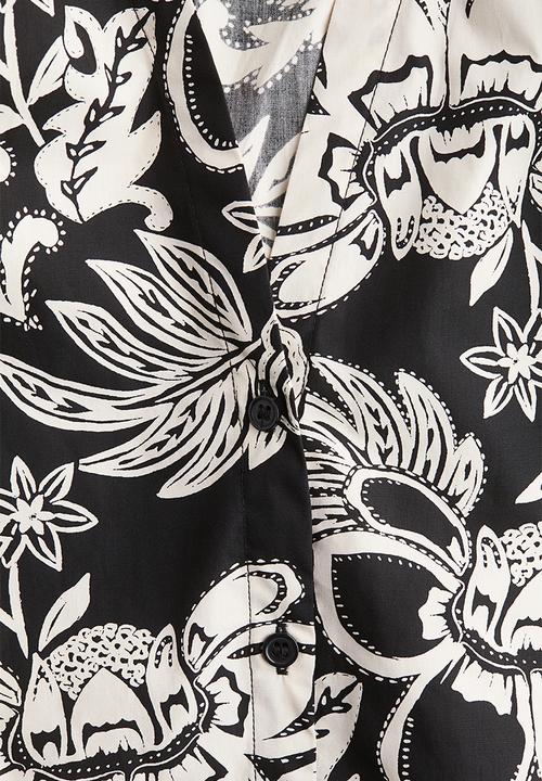 H&M - Balloon-sleeved poplin blouse - black/floral