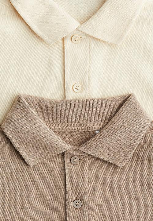 H&M - 2-Pack polo shirts - light beige & dark beige