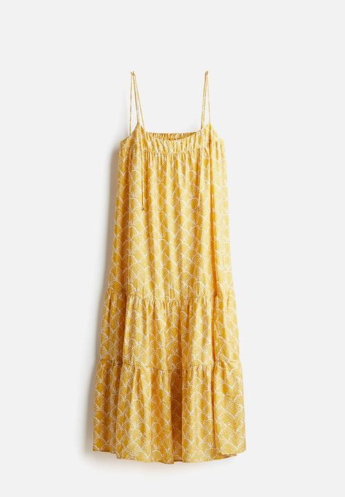 H&M - Tie-strap maxi dress - yellow & patterned
