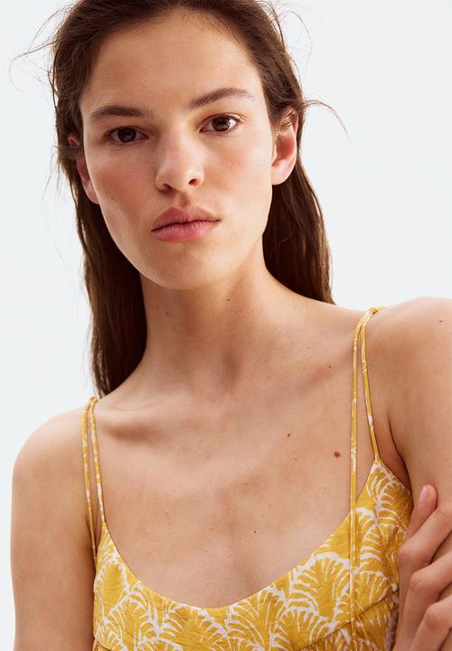 H&M - Tie-strap maxi dress - yellow & patterned
