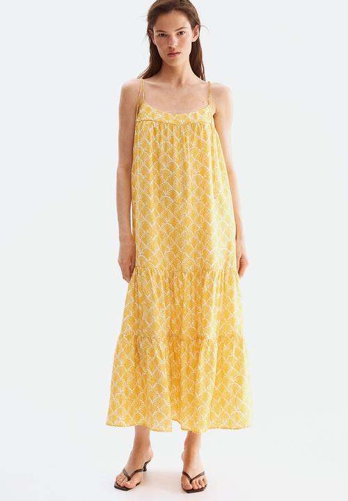 H&M - Tie-strap maxi dress - yellow & patterned