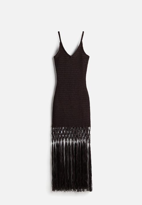 H&M - Fringed crochet-look dress - dark brown
