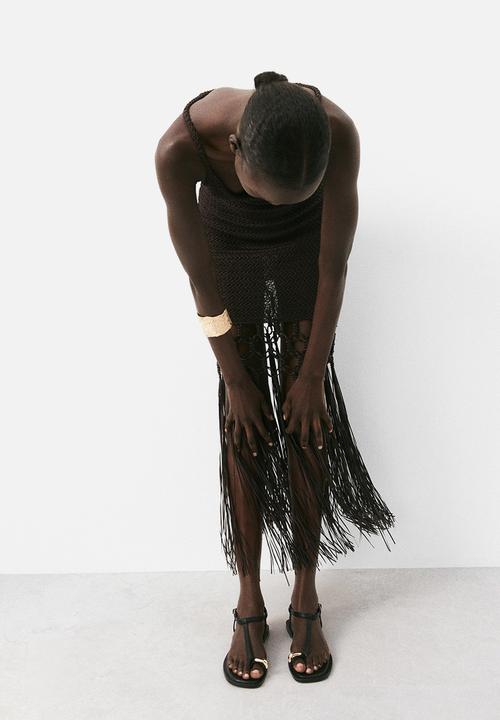 H&M - Fringed crochet-look dress - dark brown