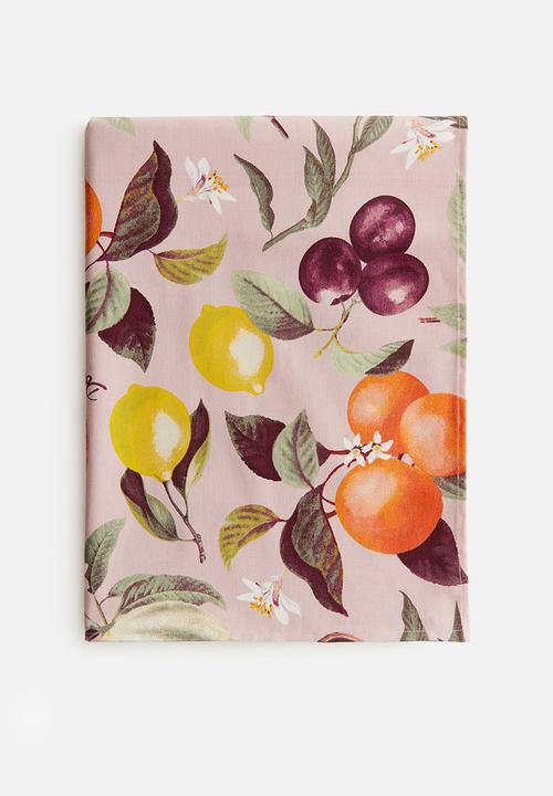 Water-repellent tablecloth - dusty pink/fruits