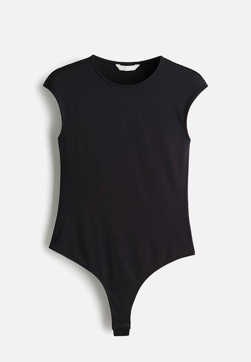 H&M - Cap-sleeved microfibre body - black