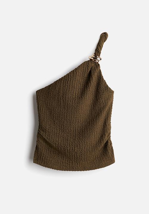 H&M - One-shoulder top - dark khaki green