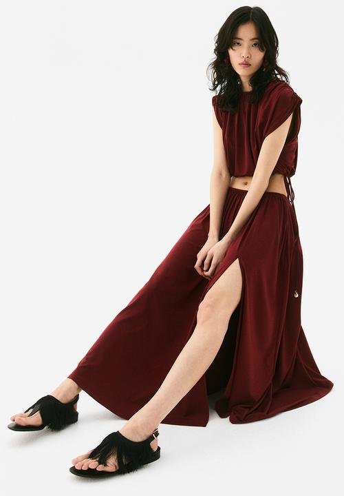 H&M - High-slit maxi skirt - burgundy 