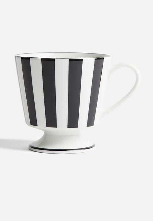 H&M - Footed porcelain mug - black/striped