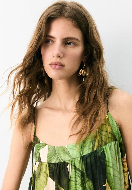 H&M - Tie-strap maxi dress - green patterned