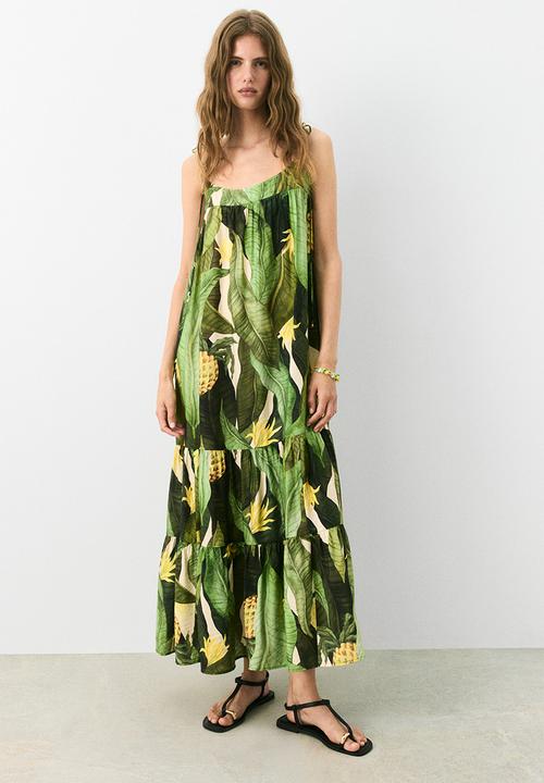 H&M - Tie-strap maxi dress - green patterned