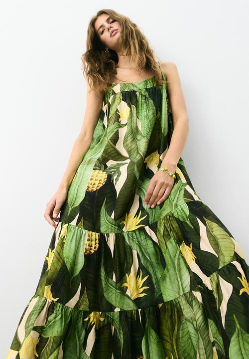 Tie-strap maxi dress - green/patterned - 1290424005