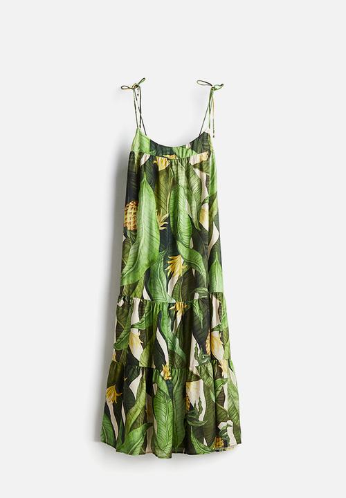 H&M - Tie-strap maxi dress - green patterned