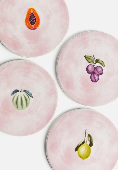 H&M - 4-Pack porcelain coasters - dusty pink/fruits
