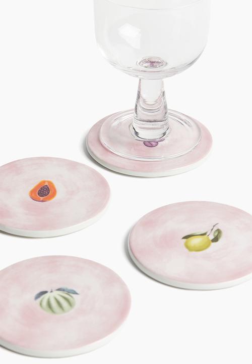 H&M - 4-Pack porcelain coasters - dusty pink/fruits