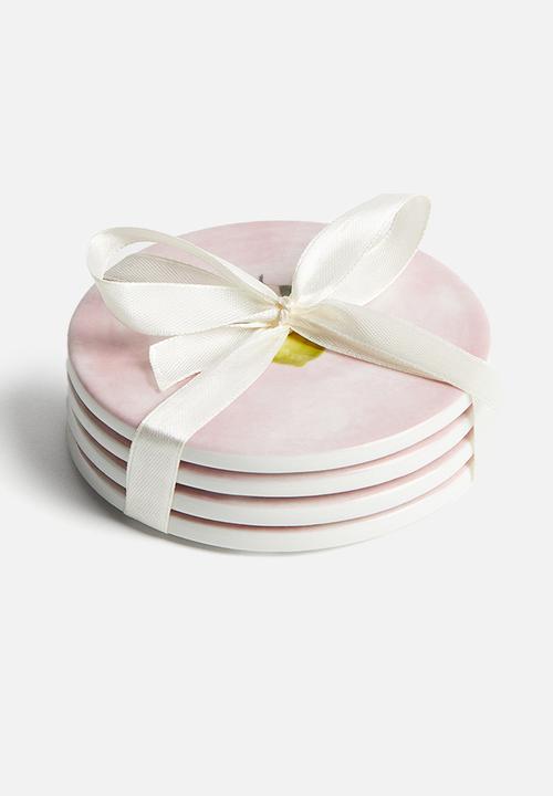 H&M - 4-Pack porcelain coasters - dusty pink/fruits