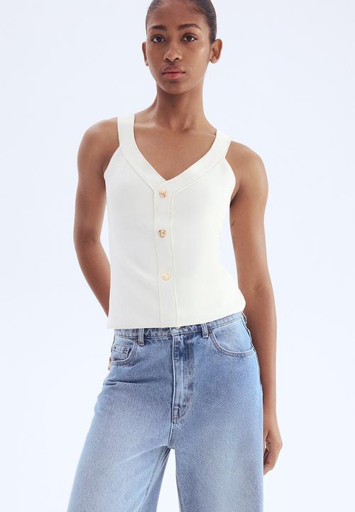 H&M - Button-detail vest top - cream