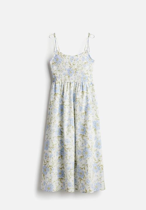 H&M - Tie-strap smocked dress -  white/floral