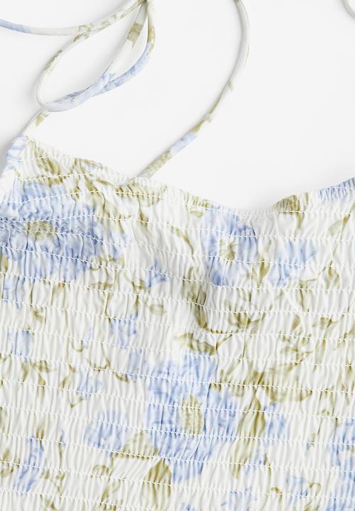 H&M - Tie-strap smocked dress -  white/floral