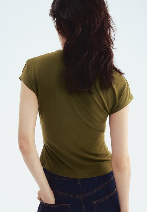 H&M - Cap-sleeved top - dark khaki green