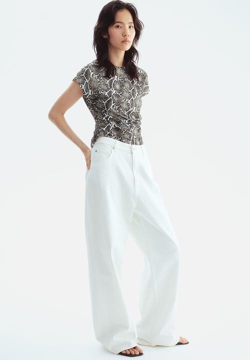 H&M - Cap-sleeved top - dark grey snakeskin pattern