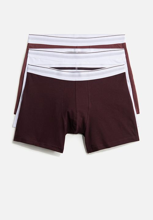 H&M - 3-Pack mid trunks with lycra® - burgundy & white