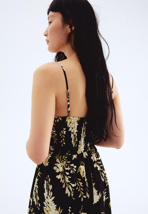 H&M - Cotton strappy dress - black/floral 