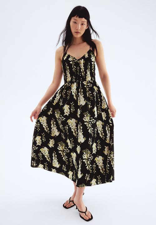 H&M - Cotton strappy dress - black/floral 