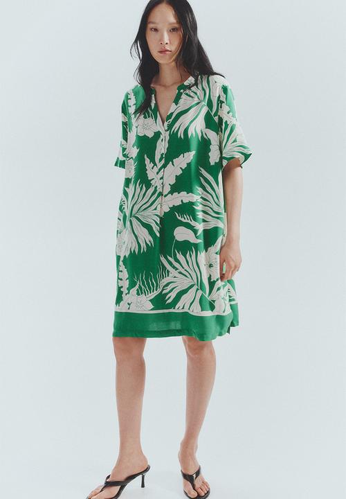 Viscose tunic dress - green & white floral - 1214786033