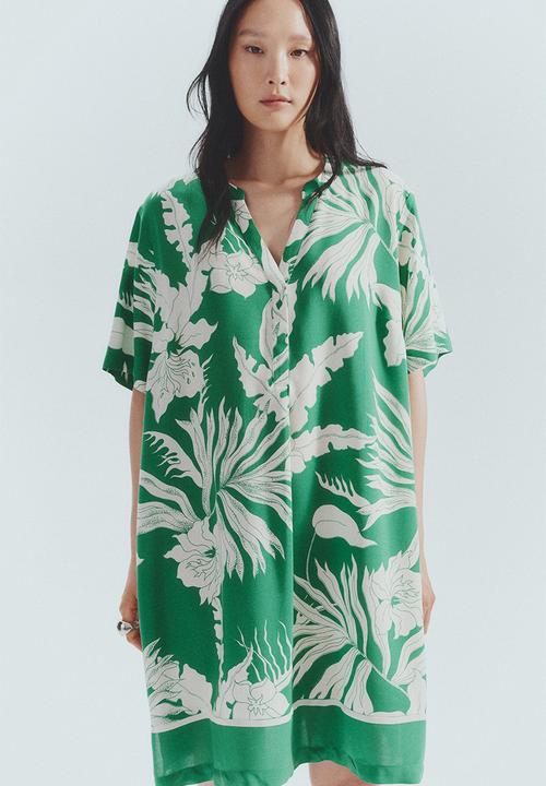 H&M - Viscose tunic dress - green & white floral