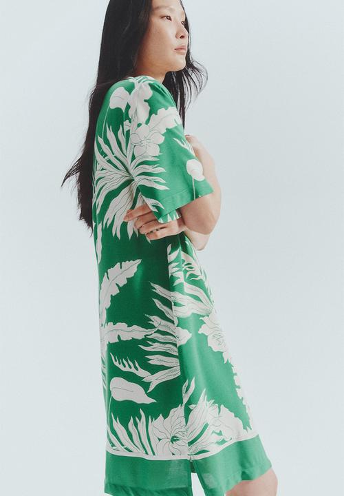 H&M - Viscose tunic dress - green & white floral