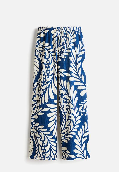 H&M - Wide pull-on trousers - blue & cream patterned