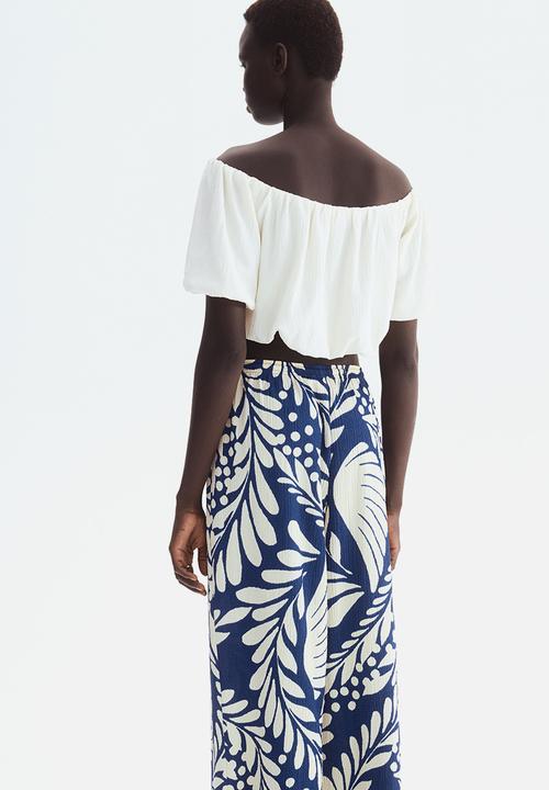 H&M - Wide pull-on trousers - blue & cream patterned