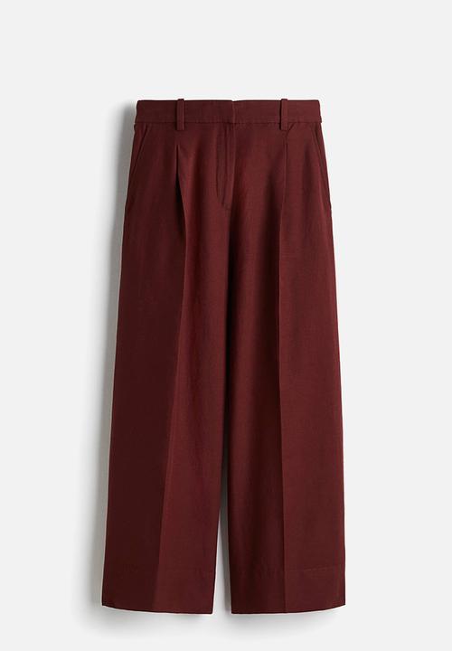 H&M - Wide linen-blend trousers - rust brown