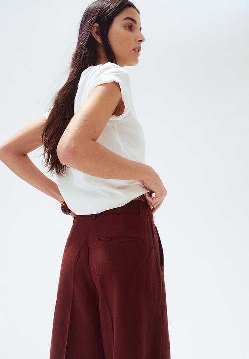 H&M - Wide linen-blend trousers - rust brown